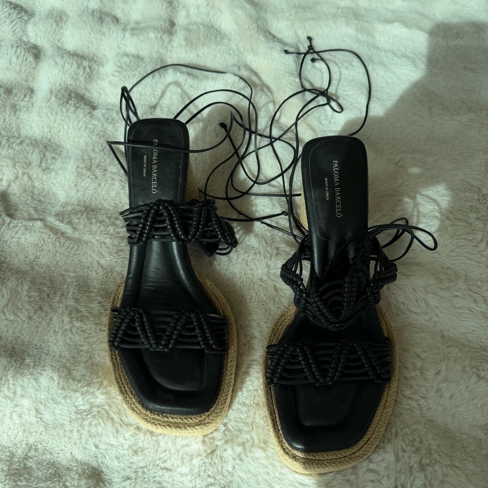 Paloma Barcelo Black Macrame Lace Up Platforms - Picture 2 of 5